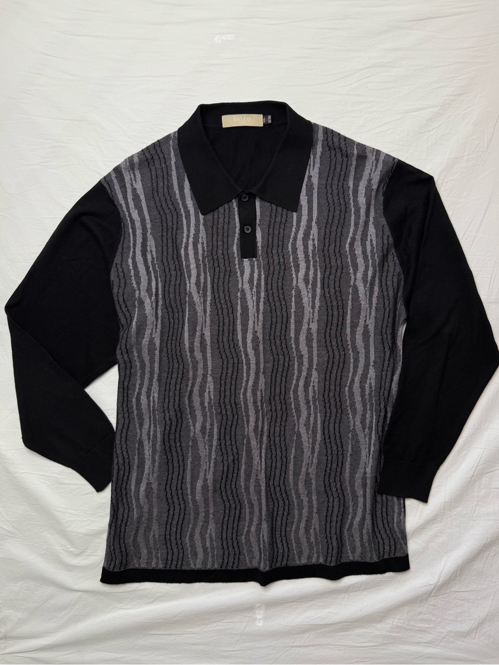 Salco - Long Sleeve Polo with Gray Wave Pattern